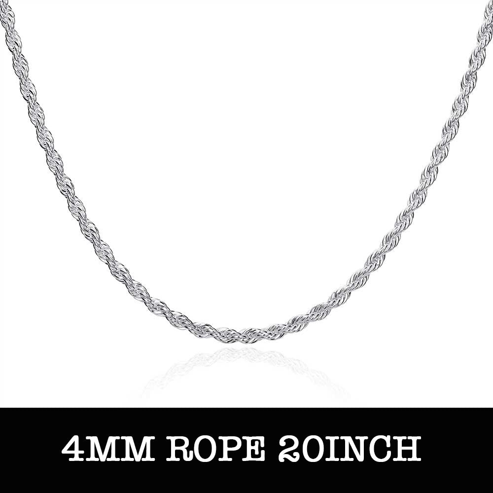 Lucky Silver - Silver Designer Rope Chain 20inch 4mm - LOCAL STOCK - L
