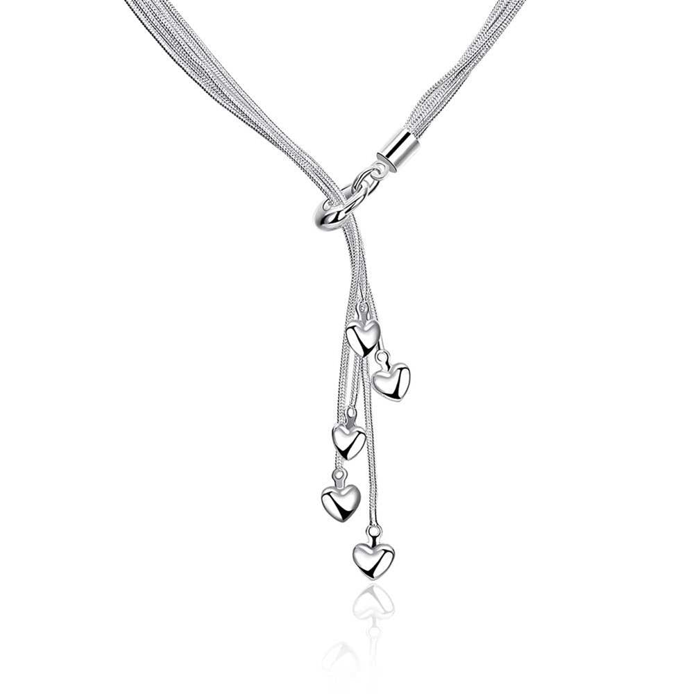 Lucky Silver - Silver Designer 5 String Lariat Necklace - Heart pendants - LOCAL STOCK - LSN092