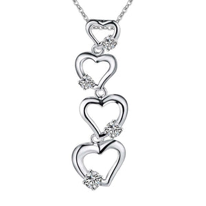 Lucky Silver - Silver Designer Four Heart Necklace with Swarovski Crystal - LOCAL STOCK