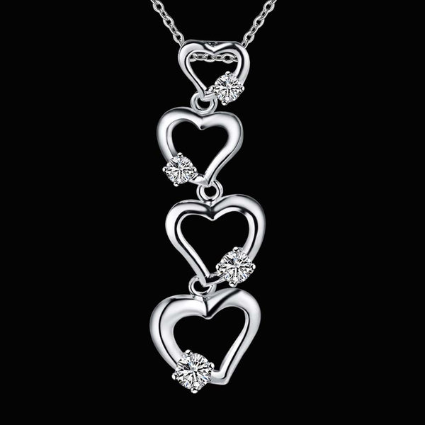 Lucky Silver - Silver Designer Four Heart Necklace with Swarovski Crystal - LOCAL STOCK