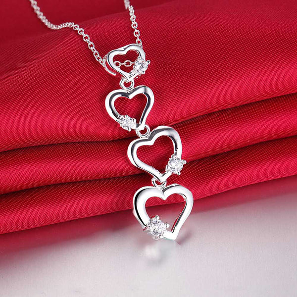 Lucky Silver - Silver Designer Four Heart Necklace with Swarovski Crystal - LOCAL STOCK