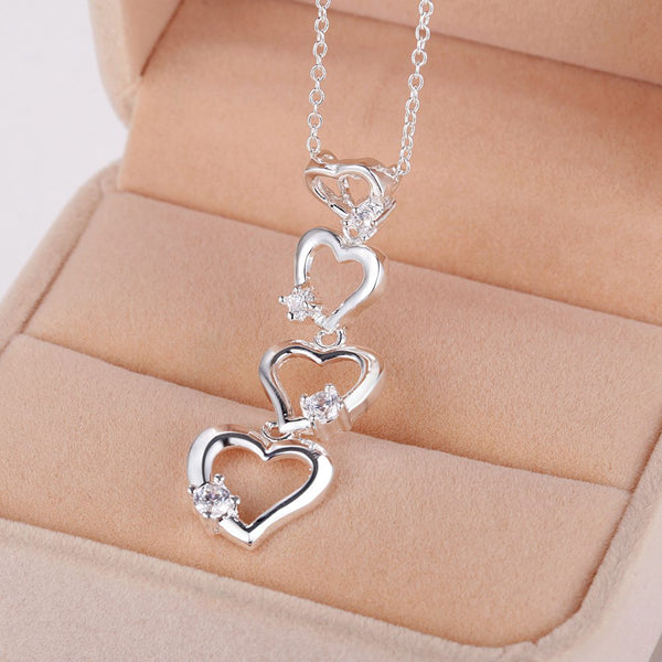 Lucky Silver - Silver Designer Four Heart Necklace with Swarovski Crystal - LOCAL STOCK