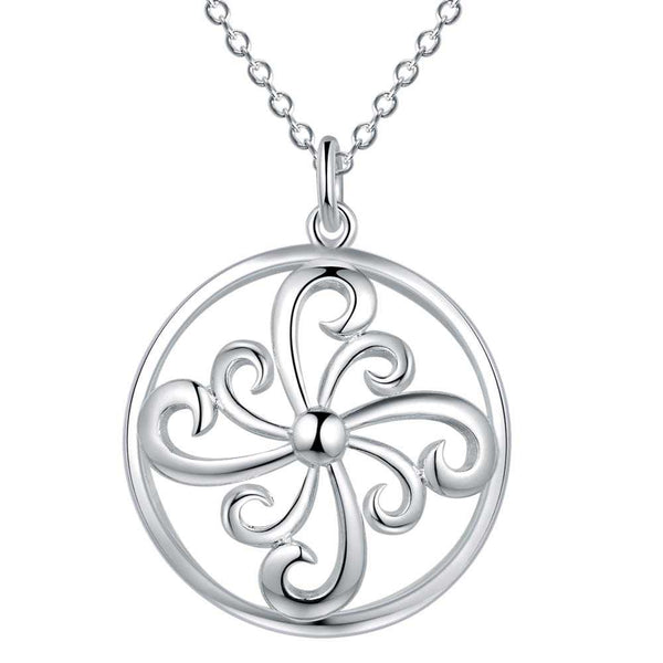 Lucky Silver - Silver Designer Round Flower Pendant Necklace - LOCAL STOCK - LSN1071