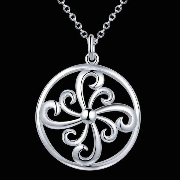 Lucky Silver - Silver Designer Round Flower Pendant Necklace - LOCAL STOCK - LSN1071