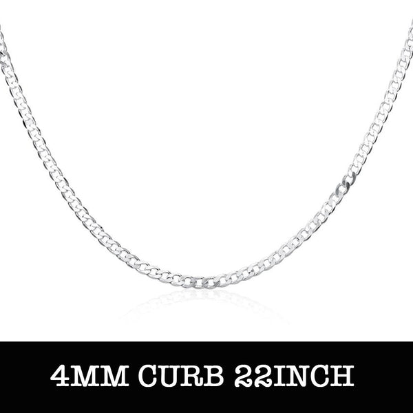 Lucky Silver - Silver Deigner 4mm Curb Chain Necklace 56cm - LOCAL STOCK - LSN132-22