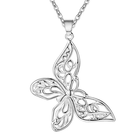 Lucky Silver - Silver Designer Diagonal Butterfly Single Pendant Necklace - LOCAL STOCK - LSN1445