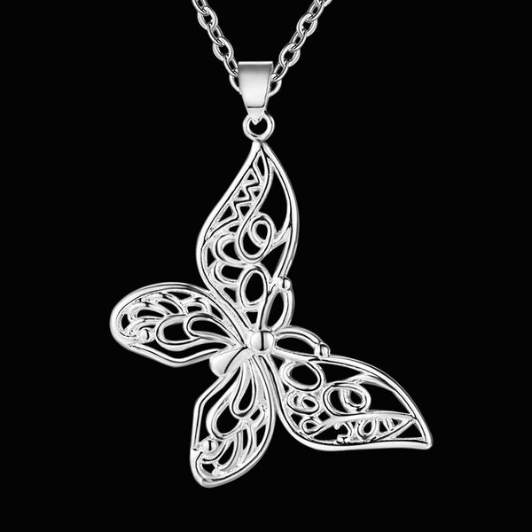 Lucky Silver - Silver Designer Diagonal Butterfly Single Pendant Necklace - LOCAL STOCK - LSN1445