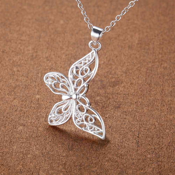 Lucky Silver - Silver Designer Diagonal Butterfly Single Pendant Necklace - LOCAL STOCK - LSN1445