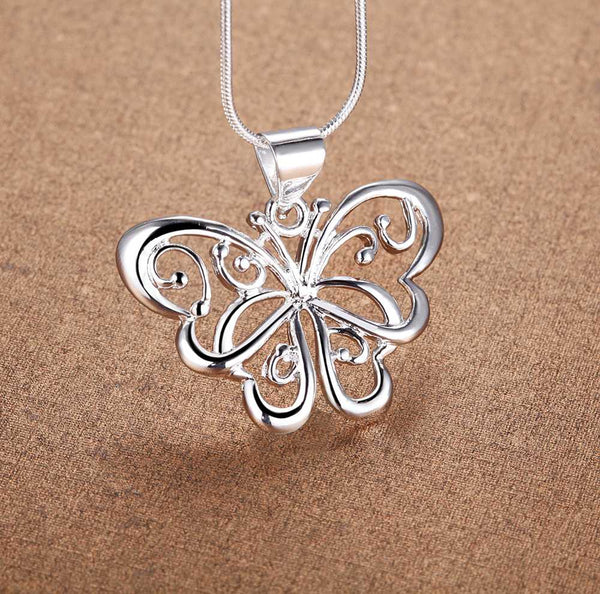 Lucky Silver - Silver Designer Ornate Butterfly Necklace with Snake Chain - LOCAL STOCK - LSN153