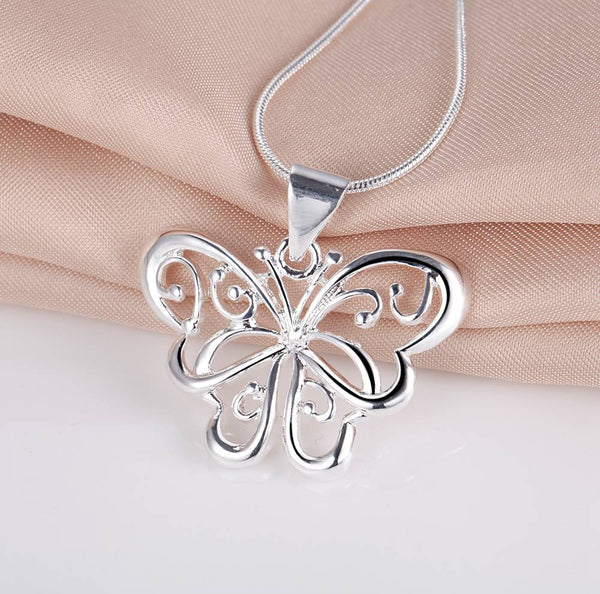 Lucky Silver - Silver Designer Ornate Butterfly Necklace with Snake Chain - LOCAL STOCK - LSN153
