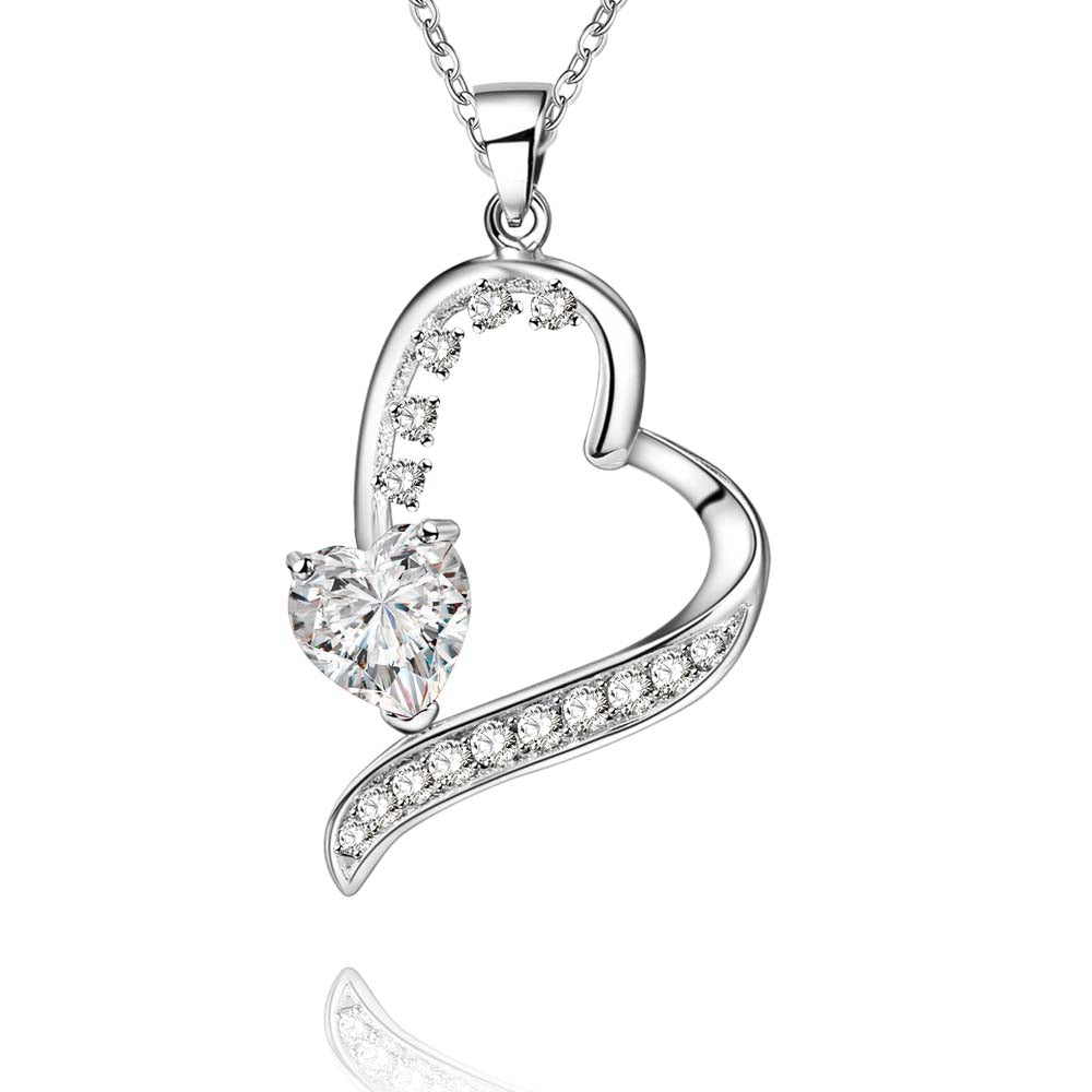 Lucky Silver - Silver Designer Heart Pendant Necklace with Swarovski Crystals - LOCAL STOCK