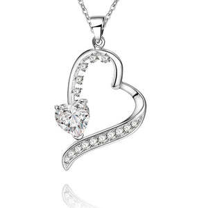 Lucky Silver - Silver Designer Heart Pendant Necklace with Swarovski Crystals - LOCAL STOCK