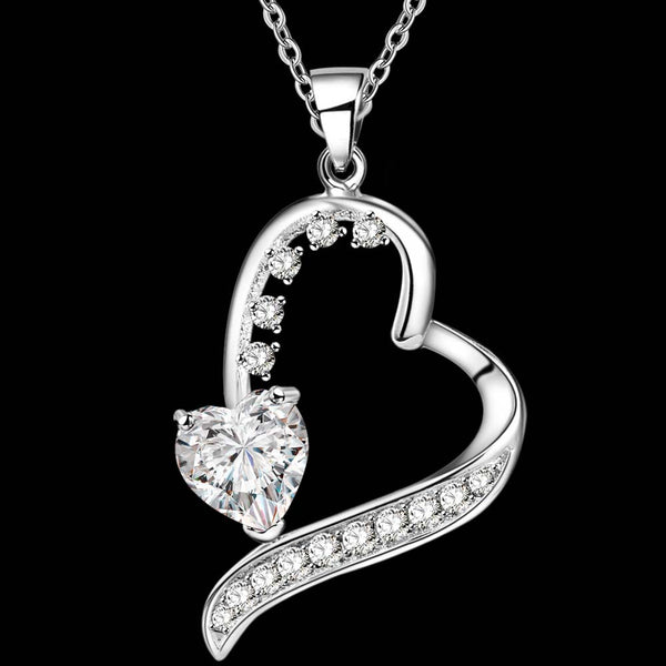 Lucky Silver - Silver Designer Heart Pendant Necklace with Swarovski Crystals - LOCAL STOCK