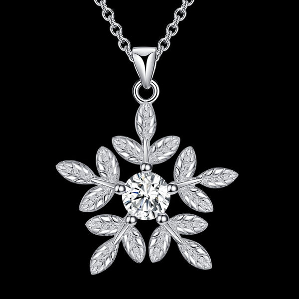 Lucky Silver - Silver Designer Snowflake Crystal Necklace - LOCAL STOCK - LSN1864