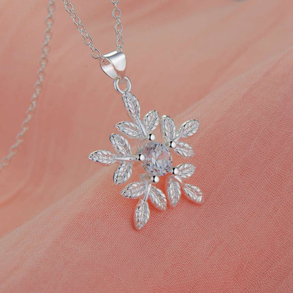 Lucky Silver - Silver Designer Snowflake Crystal Necklace - LOCAL STOCK - LSN1864