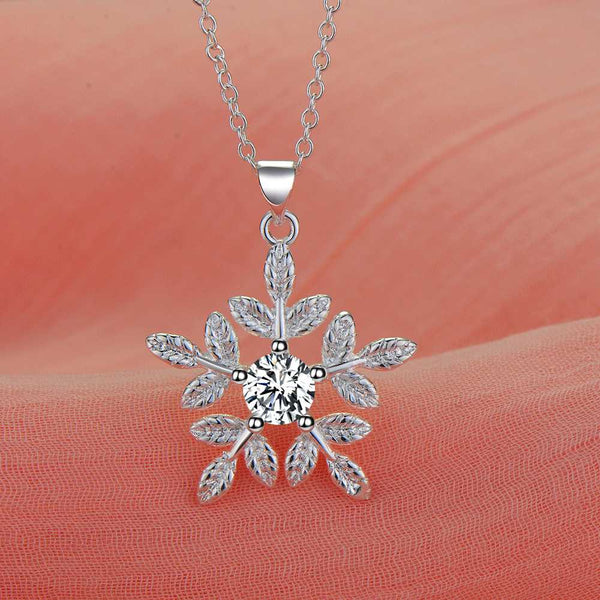 Lucky Silver - Silver Designer Snowflake Crystal Necklace - LOCAL STOCK - LSN1864