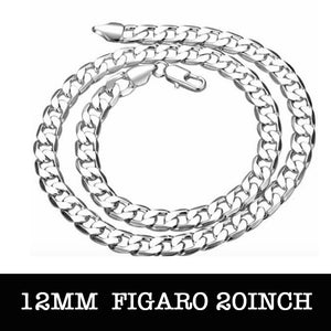 Lucky Silver - Silver Designer 12mm Figaro Chain Necklace 56cm - LOCAL STOCK