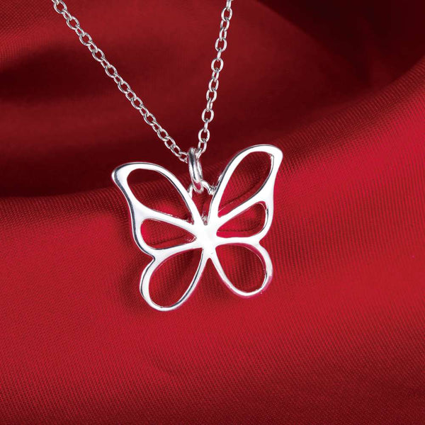 Lucky Silver - Silver Designer 2D Butterfly Necklace with Rolo Chain - LOCAL STOCK - LSN234