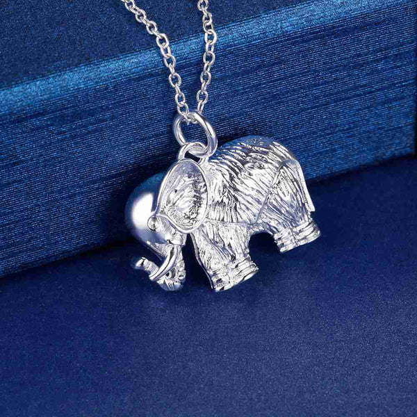 Lucky Silver - Silver Designer Elephant Necklace with Snake Chain - LOCAL STOCK - LSN284