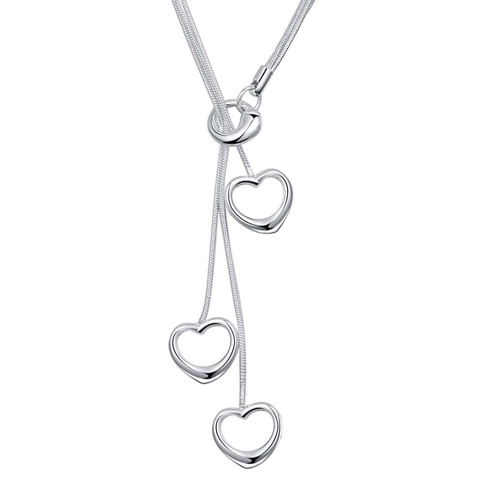 Lucky Silver - Silver Designer Heart Lariat Necklace - LOCAL STOCK