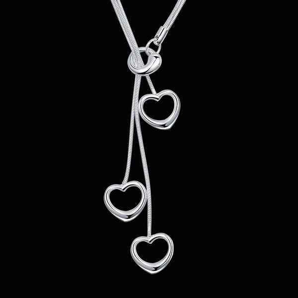 Lucky Silver - Silver Designer Heart Lariat Necklace - LOCAL STOCK