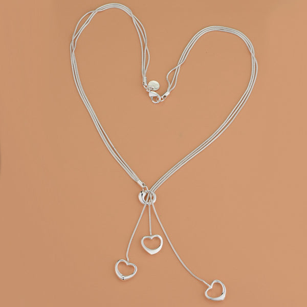 Lucky Silver - Silver Designer Heart Lariat Necklace - LOCAL STOCK