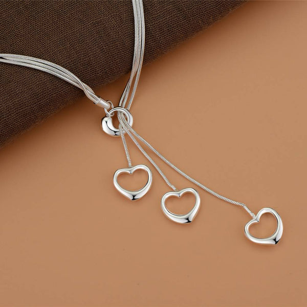 Lucky Silver - Silver Designer Heart Lariat Necklace - LOCAL STOCK