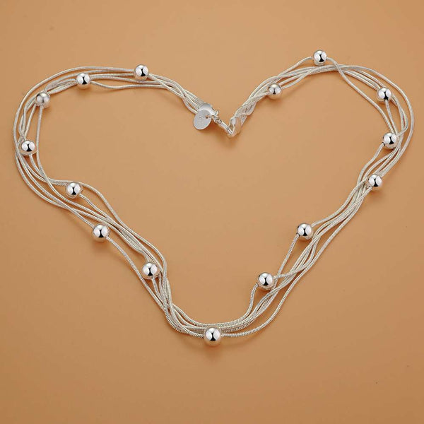 Lucky Silver - Silver Designer 5 String Ball Necklace - LOCAL STOCK - LSN503
