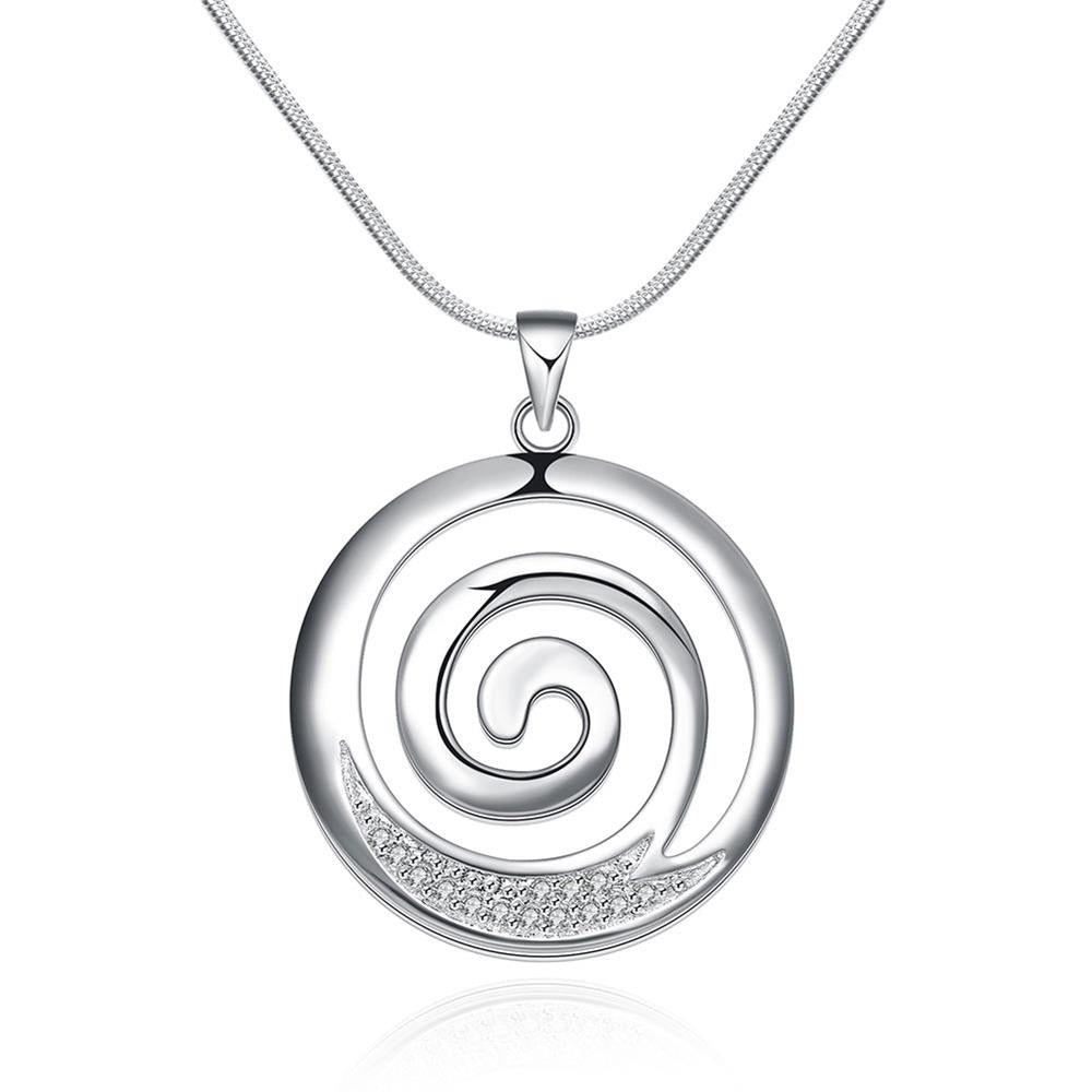 Lucky Silver - Silver Designer Round Swirl Necklace with CZ Stones and Snake Chain - LOCAL STOCK - LSN540