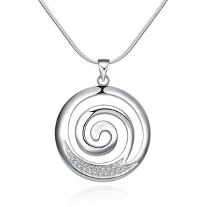 Lucky Silver - Silver Designer Round Swirl Necklace with CZ Stones and Snake Chain - LOCAL STOCK - LSN540