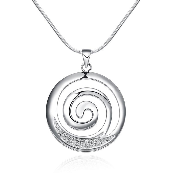 Lucky Silver - Silver Designer Round Swirl Necklace with CZ Stones and Snake Chain - LOCAL STOCK - LSN540