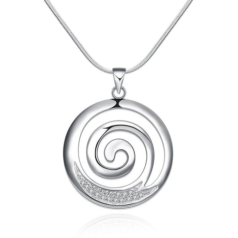 Lucky Silver - Silver Designer Round Swirl Necklace with CZ Stones and Snake Chain - LOCAL STOCK - LSN540