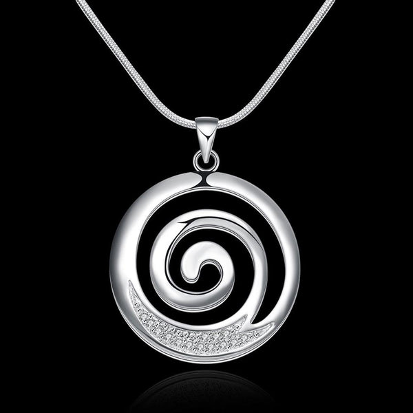 Lucky Silver - Silver Designer Round Swirl Necklace with CZ Stones and Snake Chain - LOCAL STOCK - LSN540