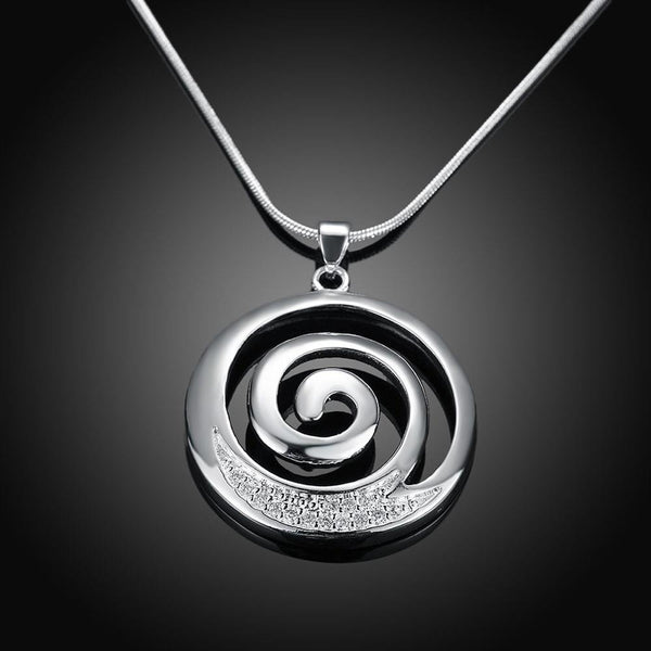 Lucky Silver - Silver Designer Round Swirl Necklace with CZ Stones and Snake Chain - LOCAL STOCK - LSN540