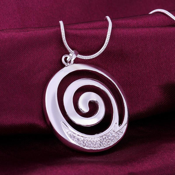 Lucky Silver - Silver Designer Round Swirl Necklace with CZ Stones and Snake Chain - LOCAL STOCK - LSN540
