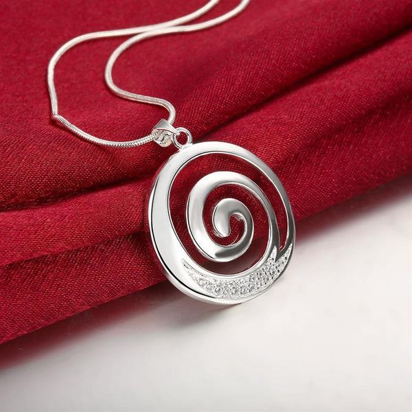 Lucky Silver - Silver Designer Round Swirl Necklace with CZ Stones and Snake Chain - LOCAL STOCK - LSN540
