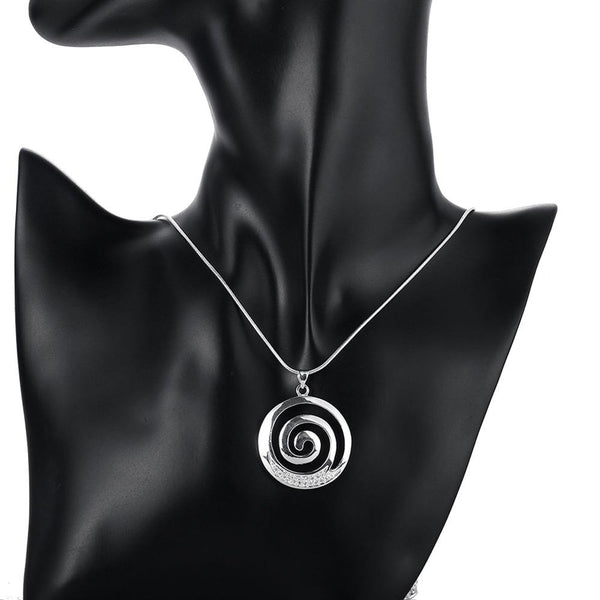 Lucky Silver - Silver Designer Round Swirl Necklace with CZ Stones and Snake Chain - LOCAL STOCK - LSN540