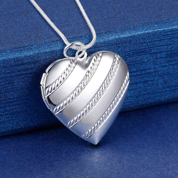 Lucky Silver - Silver Designer Heart Rope Locket Necklace - LOCAL STOCK - LSN731