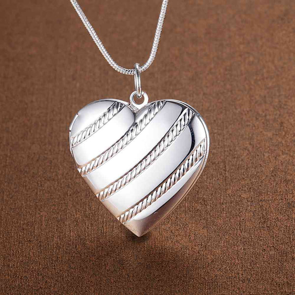 Lucky Silver - Silver Designer Heart Rope Locket Necklace - LOCAL STOCK - LSN731