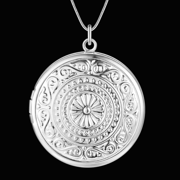 Lucky Silver - Silver Designer Round Engraved Locket Necklace - LOCAL STOCK - LSN732