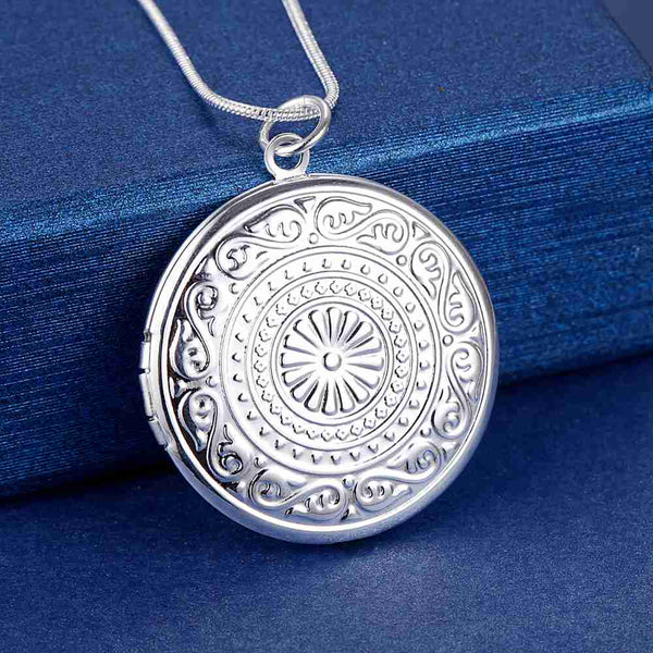 Lucky Silver - Silver Designer Round Engraved Locket Necklace - LOCAL STOCK - LSN732