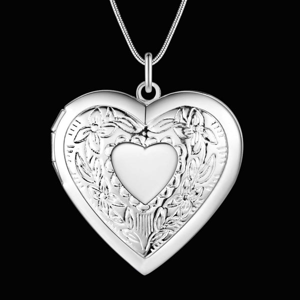 Lucky Silver - Silver Designer Locket Necklace with Heart Filigree Motive - LOCAL STOCK - LSN736