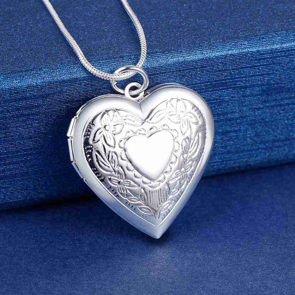 Lucky Silver - Silver Designer Locket Necklace with Heart Filigree Motive - LOCAL STOCK - LSN736