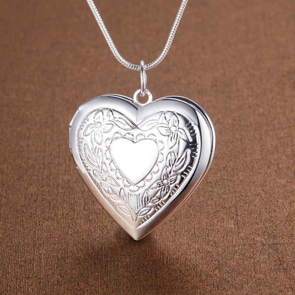 Lucky Silver - Silver Designer Locket Necklace with Heart Filigree Motive - LOCAL STOCK - LSN736