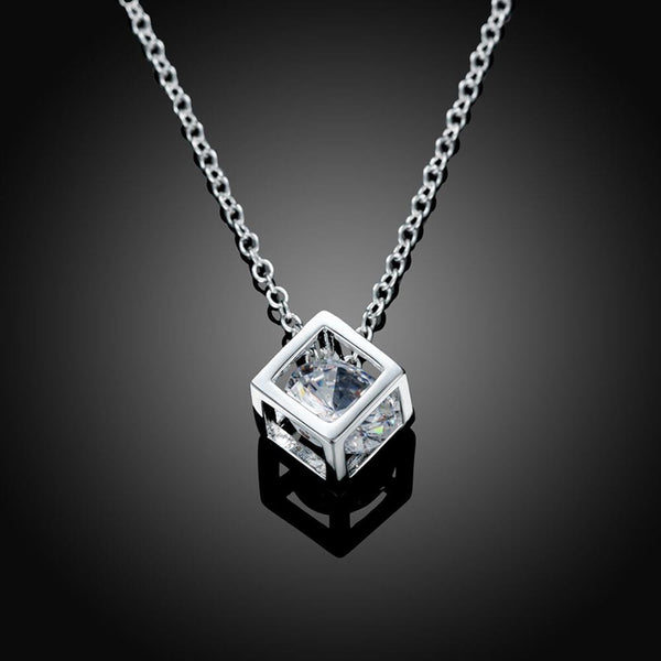 Lucky Silver - Silver Designer Cubed Crystal Necklace with Rolo Chain - LOCAL STOCK - LSN750
