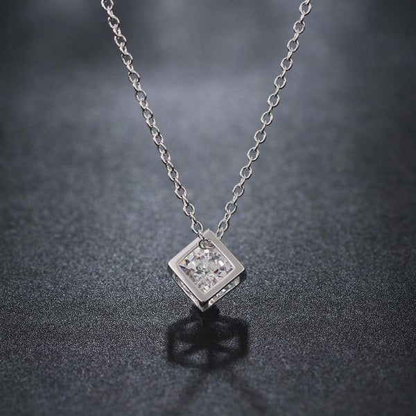 Lucky Silver - Silver Designer Cubed Crystal Necklace with Rolo Chain - LOCAL STOCK - LSN750