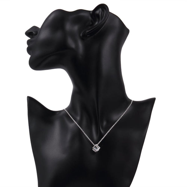 Lucky Silver - Silver Designer Cubed Crystal Necklace with Rolo Chain - LOCAL STOCK - LSN750
