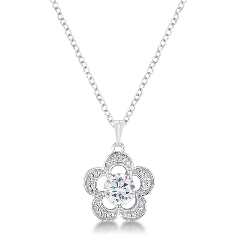 7mm Floral Cubic Zirconia Fashion Pendant - P11102R-S01