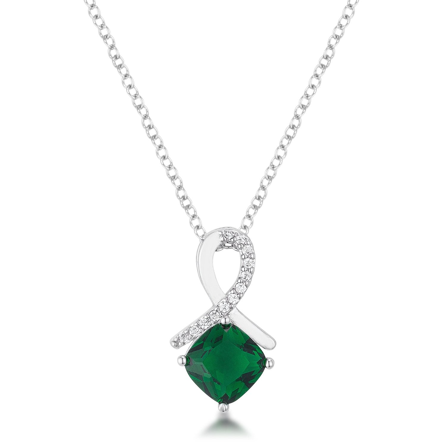 8mm Cushion Cut Cubic Zirconia Emerald Fashion Pendant - P11104R-C40