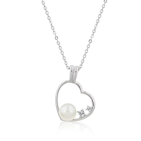 Pearl Cubic Zirconia Heart Pendant - P11375R-V01